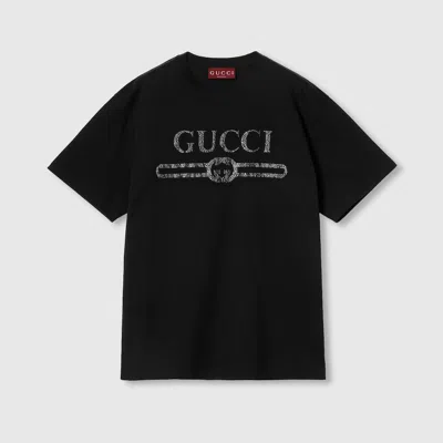 Gucci Embroidered Cotton Jersey T-shirt In Black