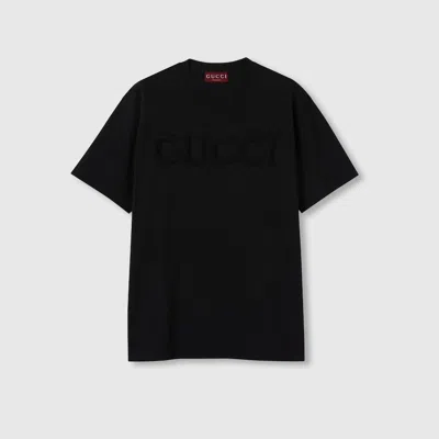 Gucci Embroidered Cotton Jersey T-shirt In Black