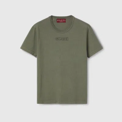 Gucci Embroidered Cotton Jersey T-shirt In Green