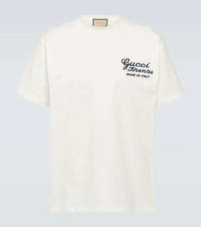 Gucci Embroidered Cotton Jersey T-shirt In Neutrals