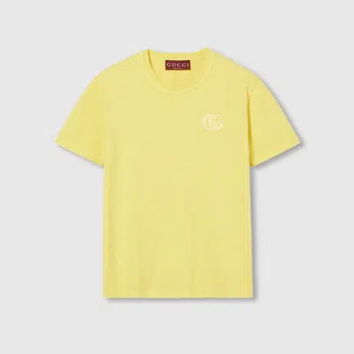 Gucci Embroidered Cotton Jersey T-shirt In Yellow