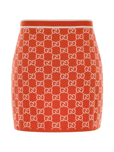 Gucci Embroidered Cotton Mini Skirt In Brown