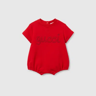 Gucci Babies' Embroidered Cotton One-piece In Red