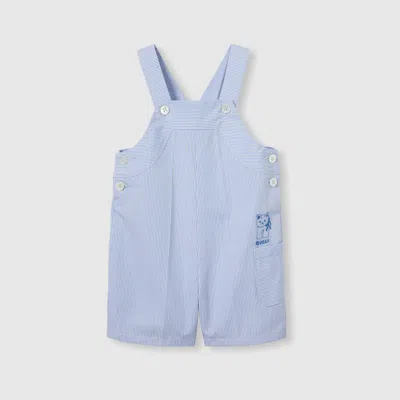 Gucci Babies' Embroidered Cotton Overall In Blue