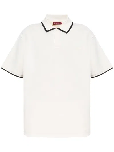 Gucci Embroidered Cotton Polo Shirt In White+mix