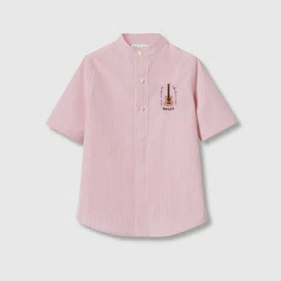 Gucci Kids' Embroidered Cotton Shirt In Pink