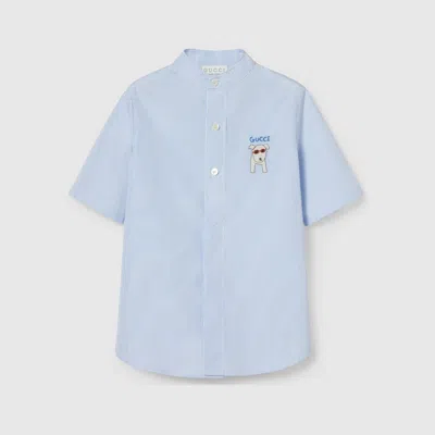 Gucci Kids' Embroidered Cotton Shirt In Blue