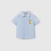 Gucci Babies' Embroidered Cotton Shirt In Blue