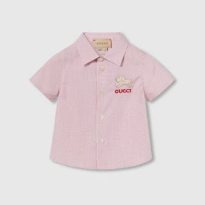 Gucci Babies' Embroidered Cotton Shirt In Pink