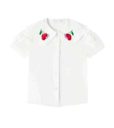 Gucci Kids' Embroidered Cotton Shirt In White