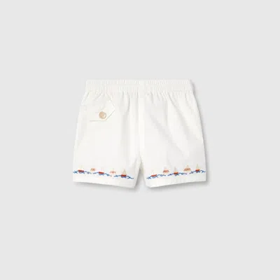 Gucci Babies' Embroidered Cotton Shorts In White