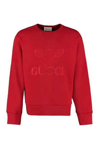 Gucci Embroidered Cotton Sweatshirt In Red