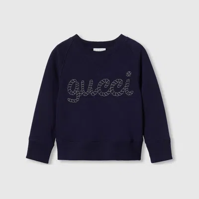 Gucci Kids' Embroidered Cotton Sweatshirt In Blue