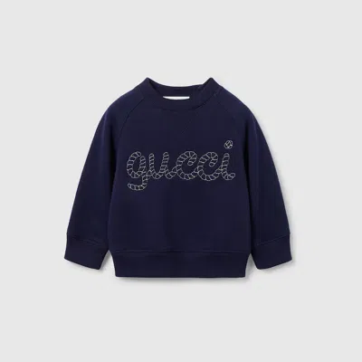 Gucci Babies' Embroidered Cotton Sweatshirt In Blue