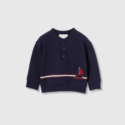 Gucci Babies' Embroidered Cotton Sweatshirt In Blue
