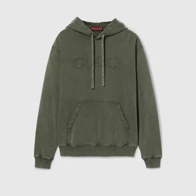 Gucci Embroidered Cotton Sweatshirt In Green