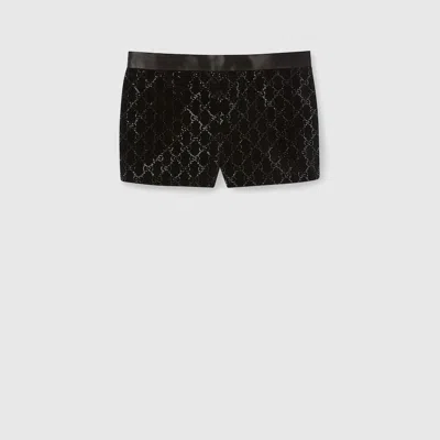 Gucci Embroidered Cotton Velvet Shorts In Black
