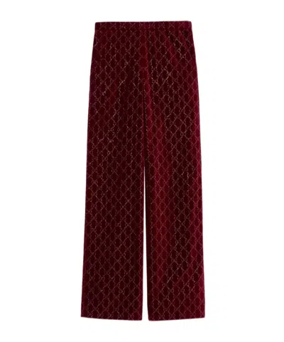 Gucci Embroidered Cotton Velvet Trousers In Red
