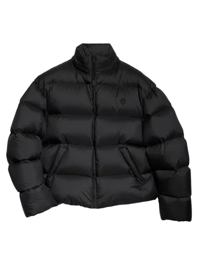 Gucci Embroidered Crest Stand-collar Oversized Zip Jacket With Hidden Hood And Drawstring In Purple