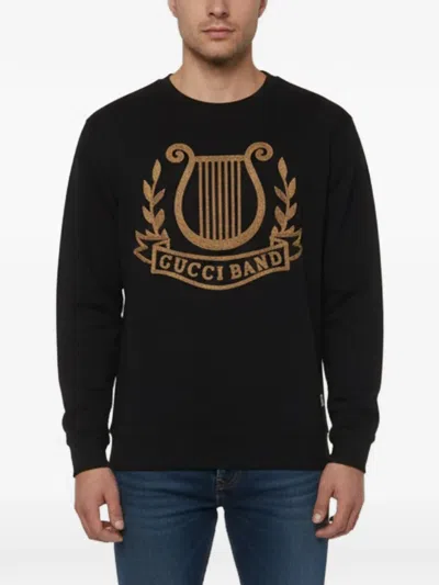 Pre-owned Gucci Embroidered Crew-neck Sweatshirt In Black