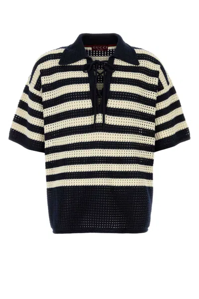 Gucci Striped Knit Polo Shirt Embroidered In Multi