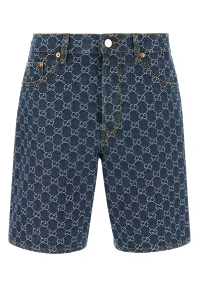 GUCCI EMBROIDERED DENIM BERMUDA SHORTS