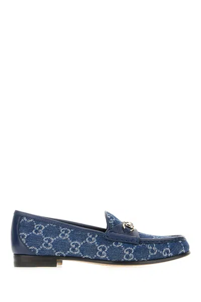 GUCCI EMBROIDERED DENIM LOAFERS