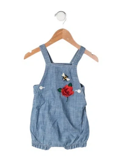 Pre-owned Gucci Babies' Embroidered Denim Romper In Blue
