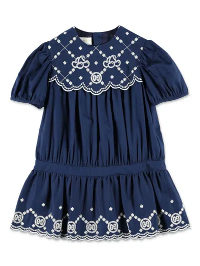 Gucci Babies' Embroidered-design Dress In Blue