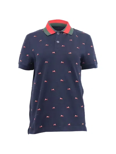 Pre-owned Gucci Embroidered-detail Polo Shirt In Blue