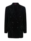 Gucci Double-breasted Velvet Coat Featuring Embroidery In Black