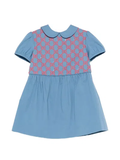 Gucci Babies' Embroidered Dress In Blue