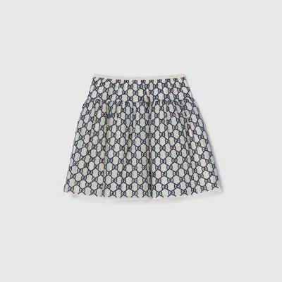 Gucci Kids' Embroidered Gg Nylon Skirt In Blue