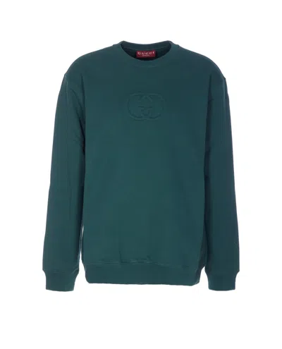Gucci Embossed Interlocking Gg Crewneck Sweatshirt In Green