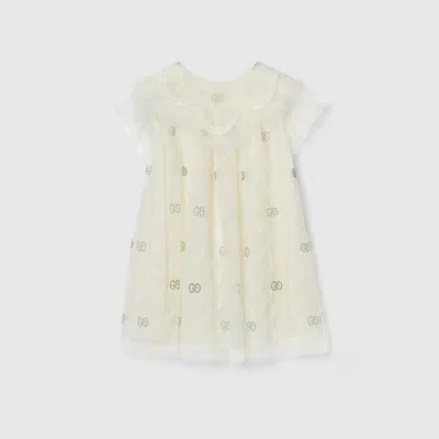Gucci Babies' Embroidered Gg Tulle Dress In White