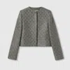 Gucci Embroidered Gg Wool Tweed Jacket In Grey