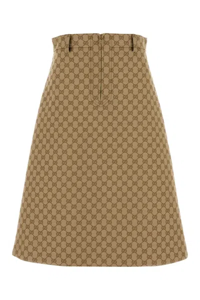 Gucci Women Embroidered Jacquard Skirt In Brown