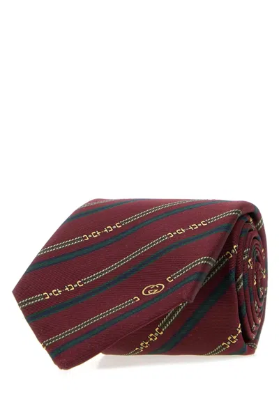 Gucci Embroidered Jacquard Tie In Burgundy