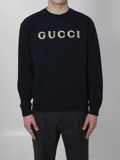 Gucci Embroidered Jersey Sweatshirt In Black