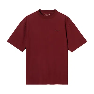 Pre-owned Gucci Embroidered Jersey T-shirt 'rosso Ancora' | Men's Size M