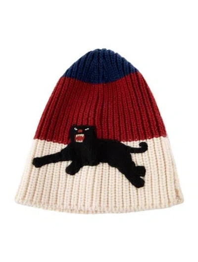Pre-owned Gucci Embroidered Knit Beanie In Blue
