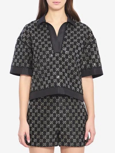 Gucci Embroidered Lam Wool Tweed Shorts In Black