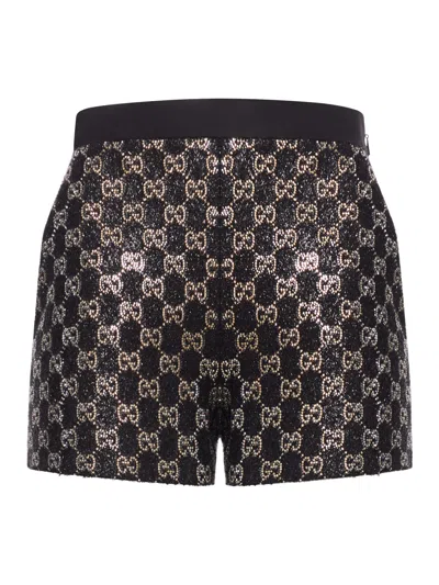 Gucci Embroidered Lamé Wool Tweed Shorts In Multi