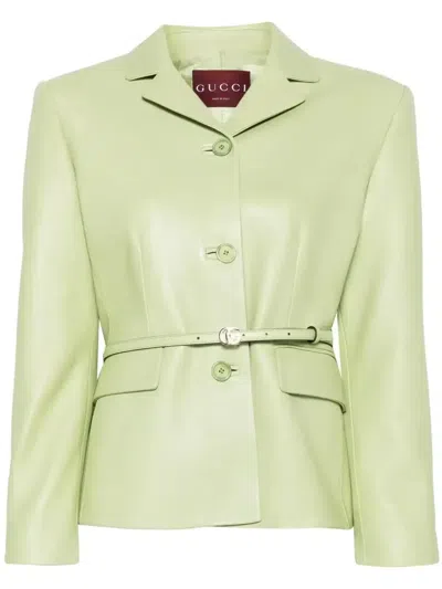 Gucci Embroidered Leather Jacket In Green