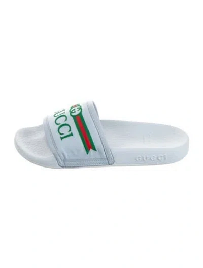 Pre-owned Gucci Babies' Embroidered Leather Slides In Blue/green/red