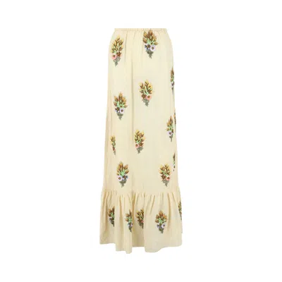 Pre-owned Gucci Embroidered Linen Tiered Skirt 'white' | Women's Size 38