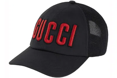 Pre-owned Gucci Embroidered Logo Baseball Cap Black/red