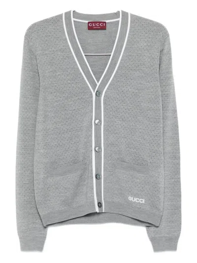 Gucci V-necked Cardigan Front Pockets In Gray