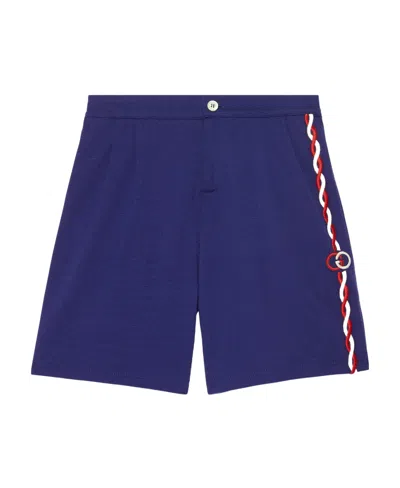 Gucci Embroidered-logo Casual Shorts In Blue