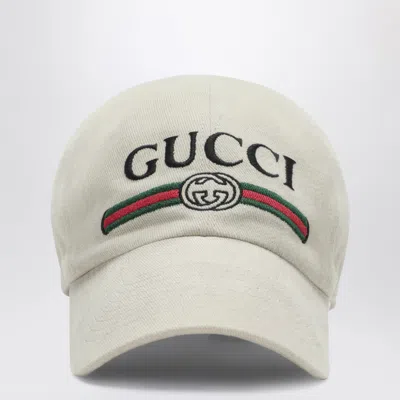 Gucci Embroidered Logo Cotton Baseball Cap In Beige